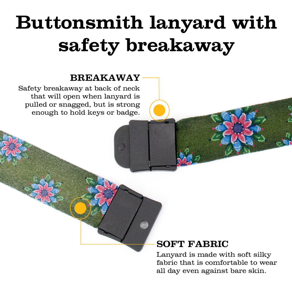 Buttonsmith Pink Rosemaling Breakaway Lanyard - with Buckle and Flat Ring - Based on Rebecca McGovern Art - Officially Licensed - Made in the USA - Buttonsmith Inc.