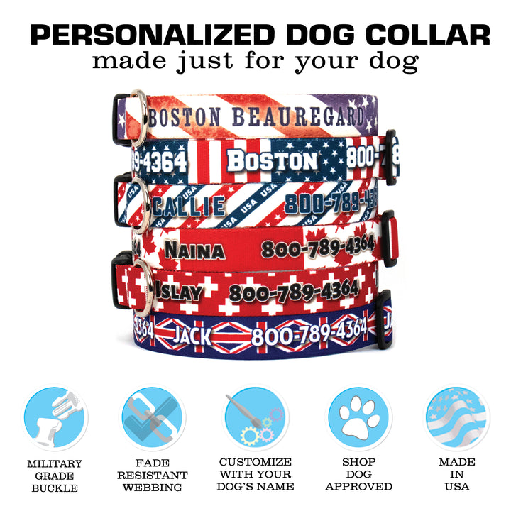 Custom Personalized Dog Collars - Flag Designs - Made in USA - Buttonsmith Inc.