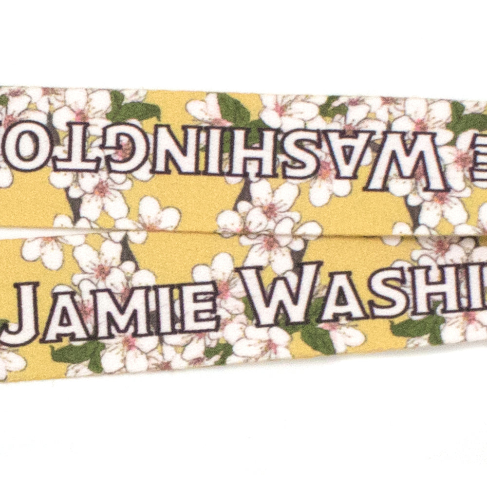 Buttonsmith Cherry Blossoms on Gold Custom Lanyard - Made in USA - Buttonsmith Inc.