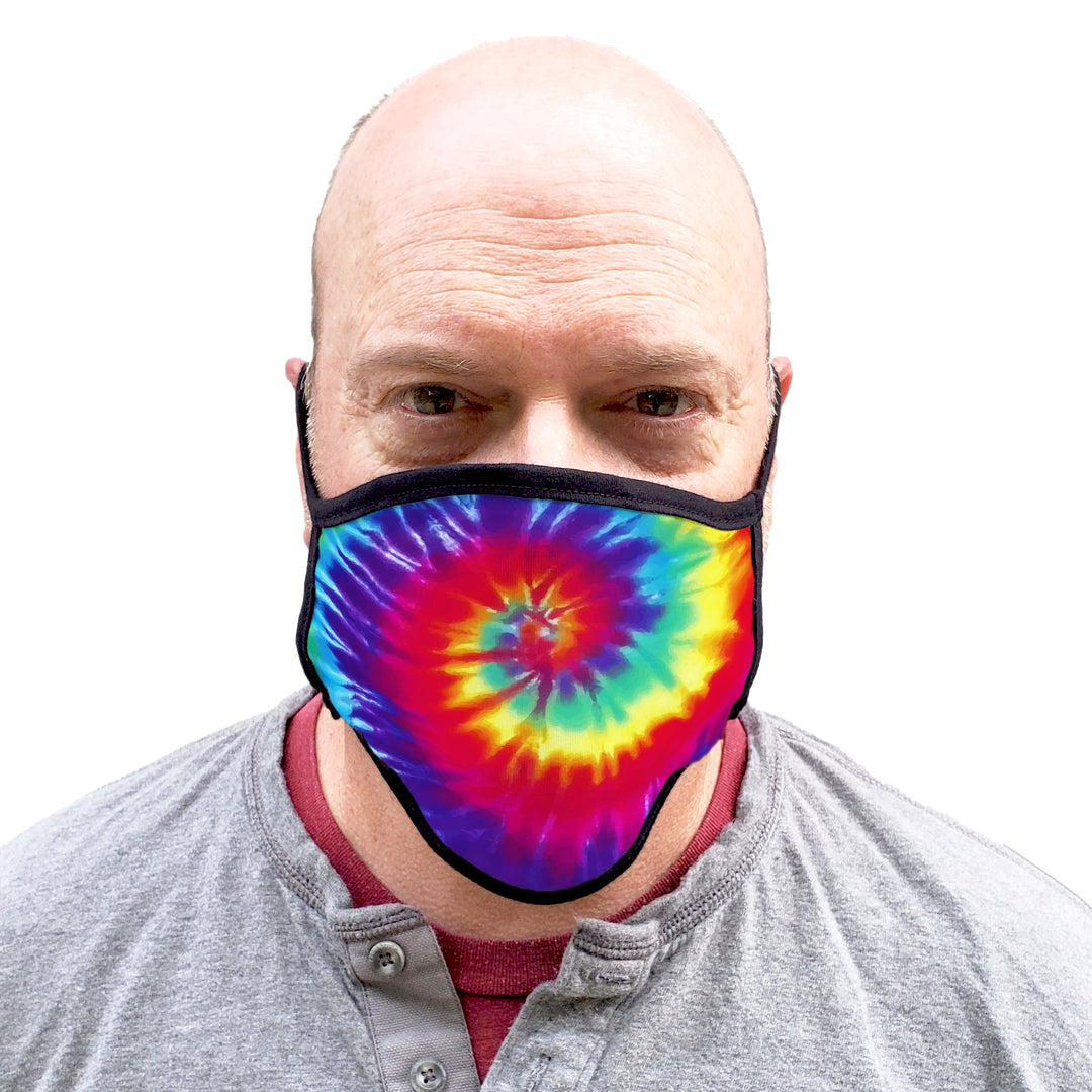 Buttonsmith Rainbow Tie Dye Adult XL Adjustable Face Mask with Filter Pocket - Made in the USA - Buttonsmith Inc.