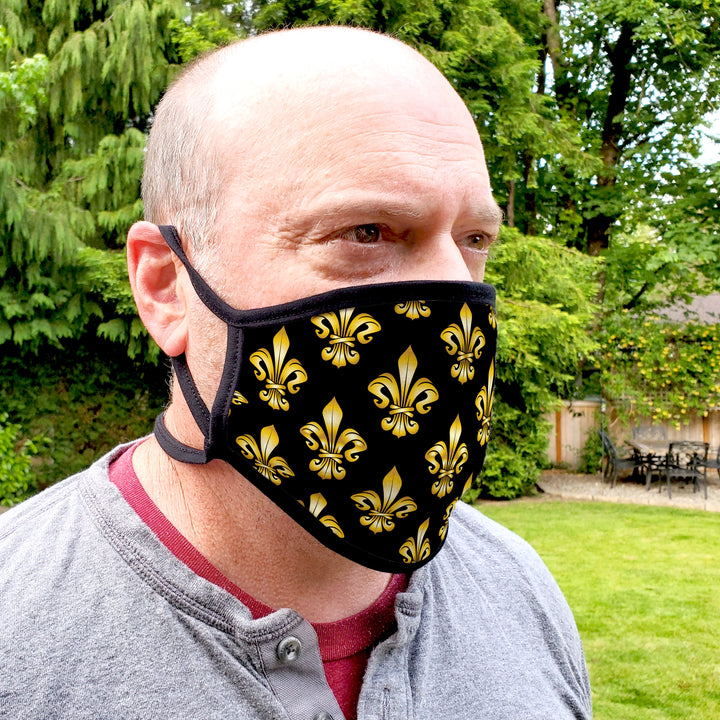 Buttonsmith Fleur-de-Lis Adult XL Adjustable Face Mask with Filter Pocket - Made in the USA - Buttonsmith Inc.