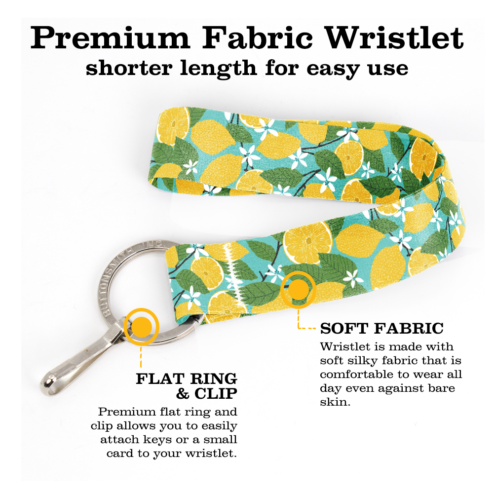 Lemon Grove Wristlet Lanyard - Short Length with Flat Key Ring and Clip - Made in the USA