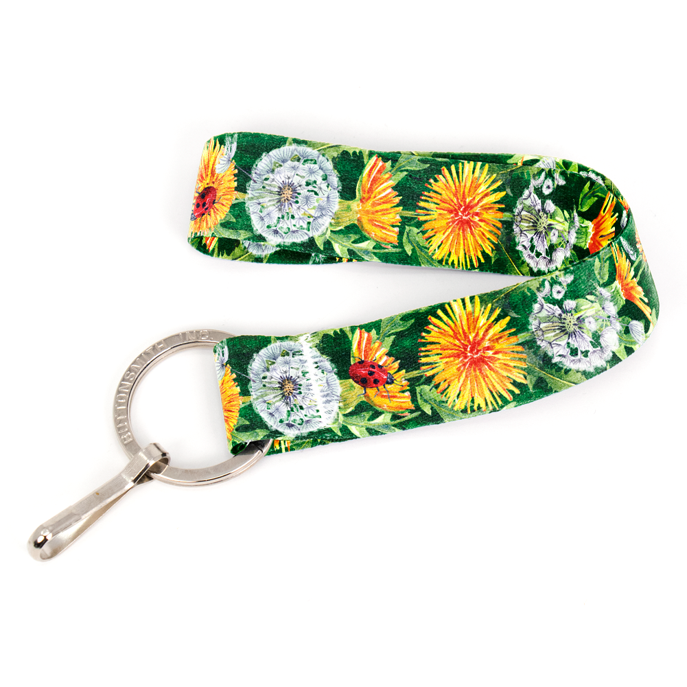 Dandelion Wishes Wristlet Lanyard - Short Length with Flat Key Ring and Clip - Made in the USA