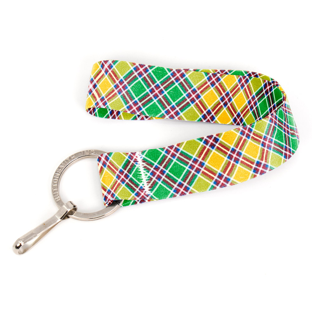 Jacobite Plaid Wristlet Lanyard - Short Length with Flat Key Ring and Clip - Made in the USA