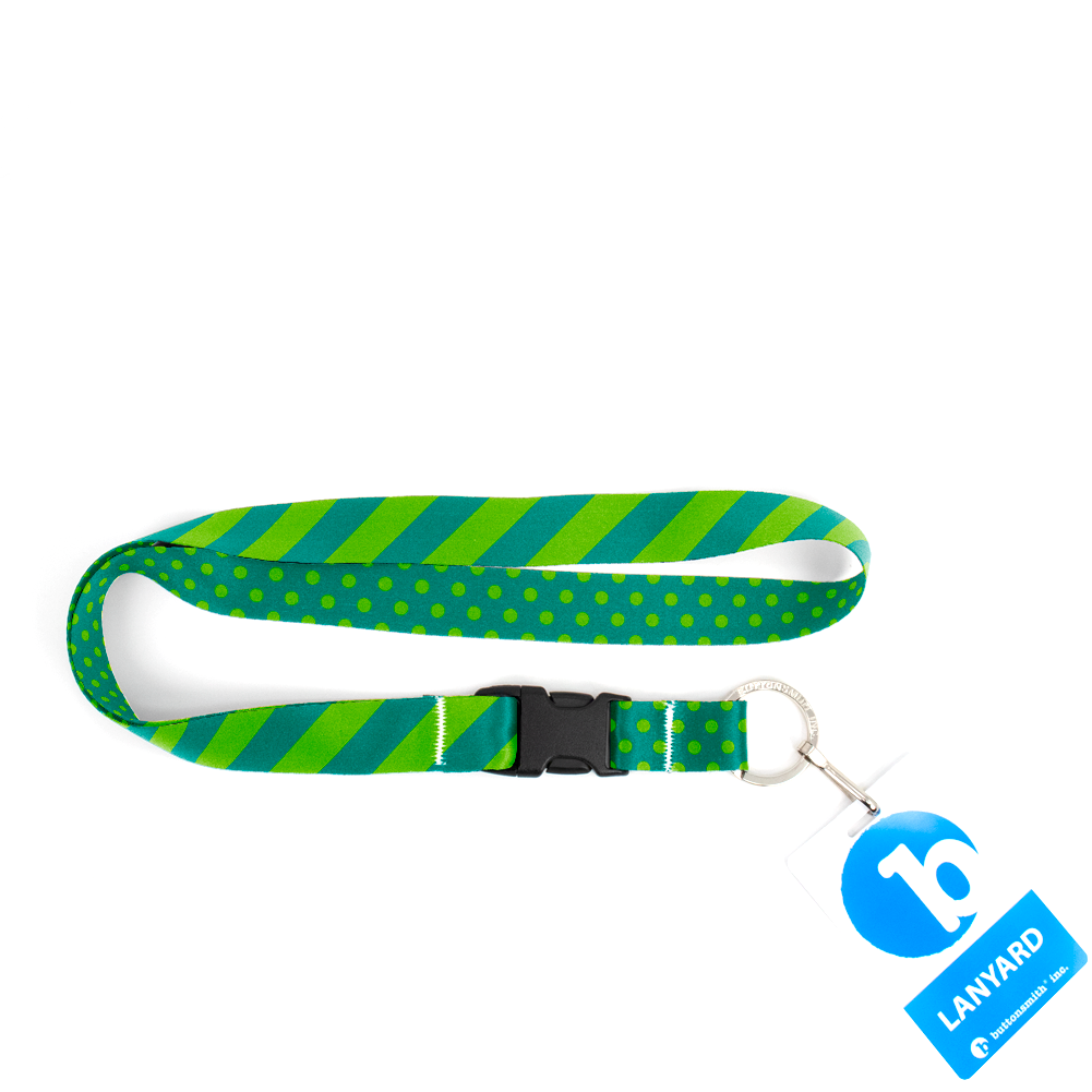 Aqua Stripes Premium Lanyard - with Buckle and Flat Ring - Made in the USA