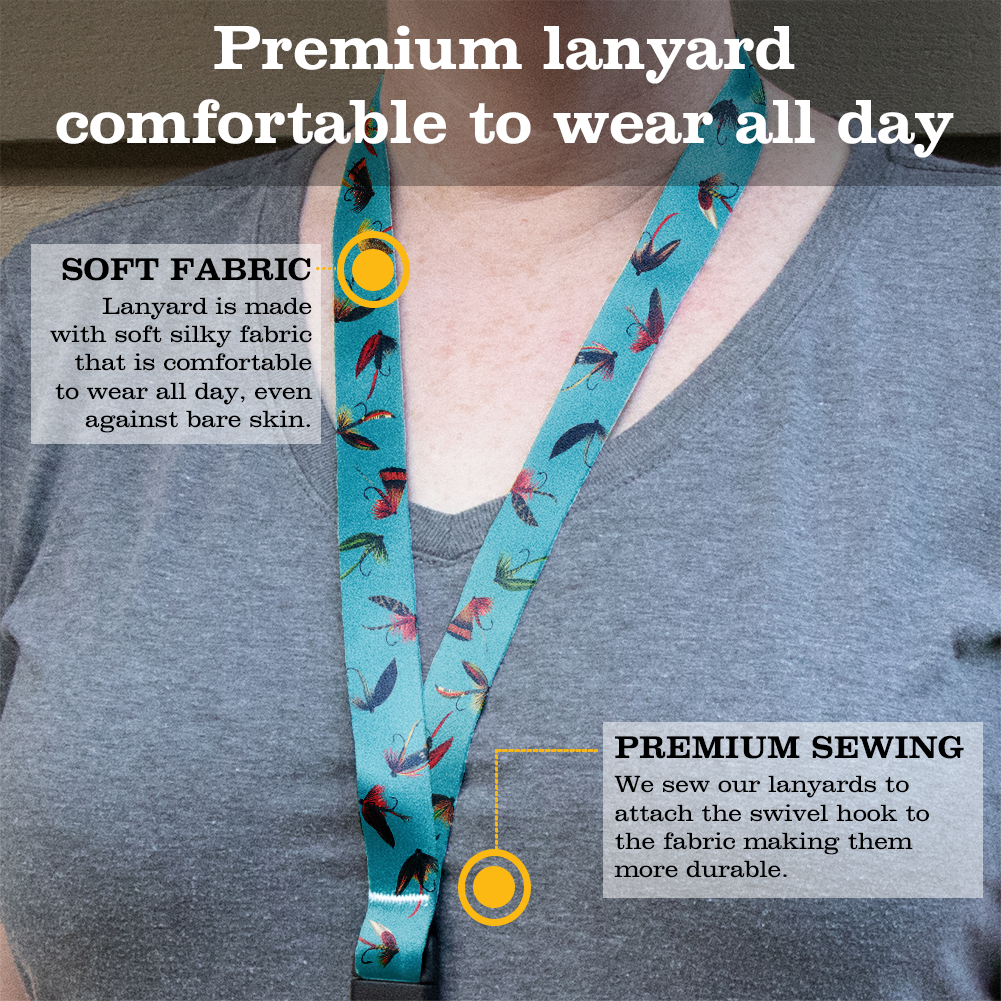 Fly Fishing Premium Lanyard - with Buckle and Flat Ring - Made in the USA