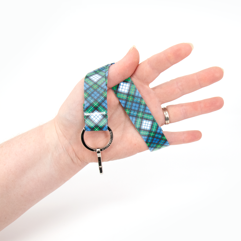 Campbell Dress Plaid Wristlet Lanyard - Short Length with Flat Key Ring and Clip - Made in the USA