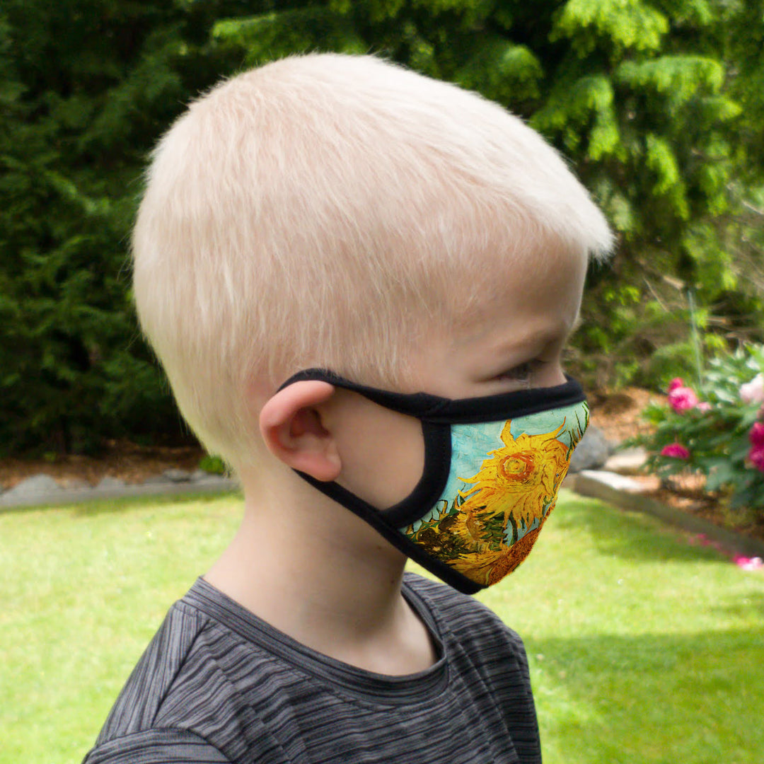 Buttonsmith Van Gogh Sunflowers Youth Adjustable Face Mask with Filter Pocket - Made in the USA - Buttonsmith Inc.