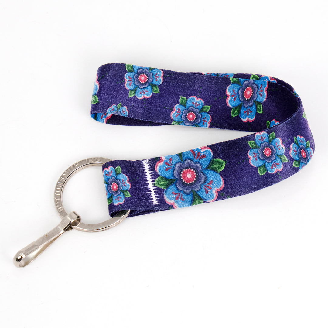 Buttonsmith Blue Rosemaling Wristlet Key Chain Lanyard - Based on Rebecca McGovern Art - Officially Licensed - Made in the USA - Buttonsmith Inc.