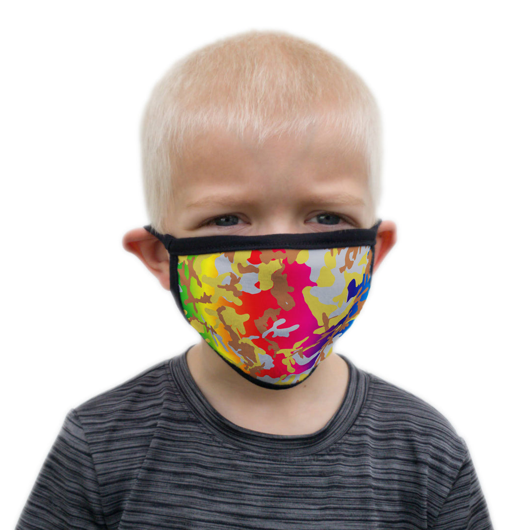 Buttonsmith Rainbow Camo Child Face Mask with Filter Pocket - Made in the USA - Buttonsmith Inc.