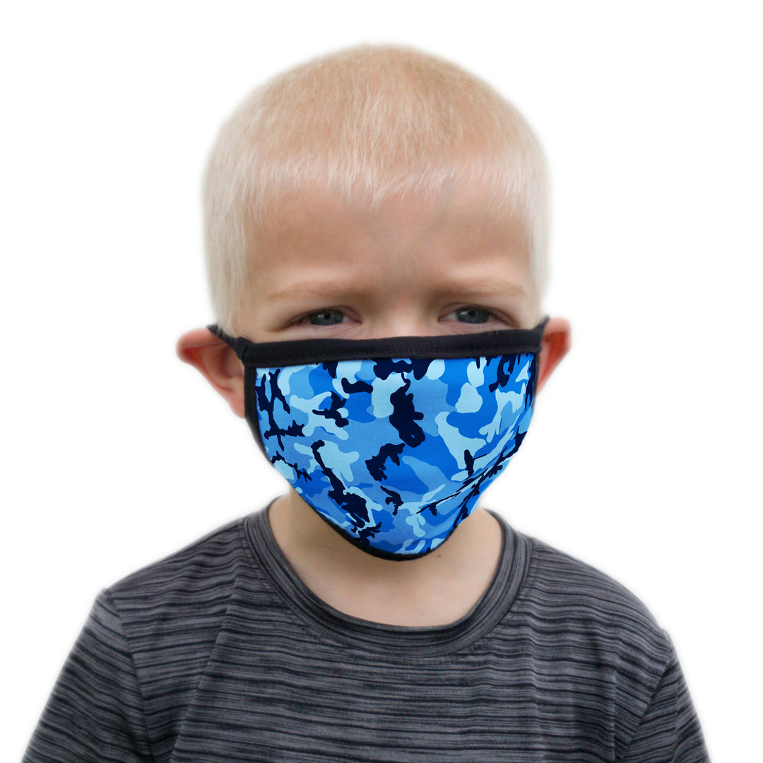 Buttonsmith Blue Camo Child Face Mask with Filter Pocket - Made in the USA - Buttonsmith Inc.