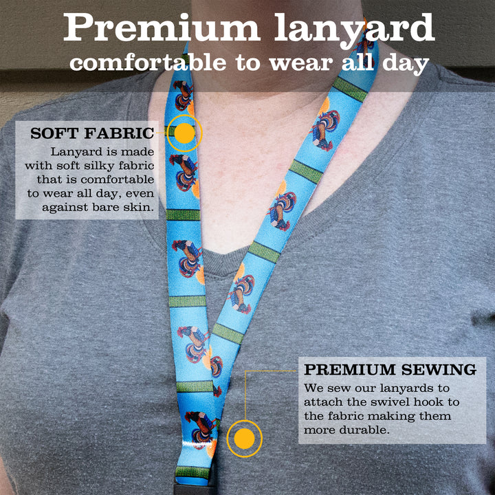 Buttonsmith Rooster Breakaway Lanyard - with Buckle and Flat Ring - Based on Rebecca McGovern Art - Officially Licensed - Made in the USA - Buttonsmith Inc.