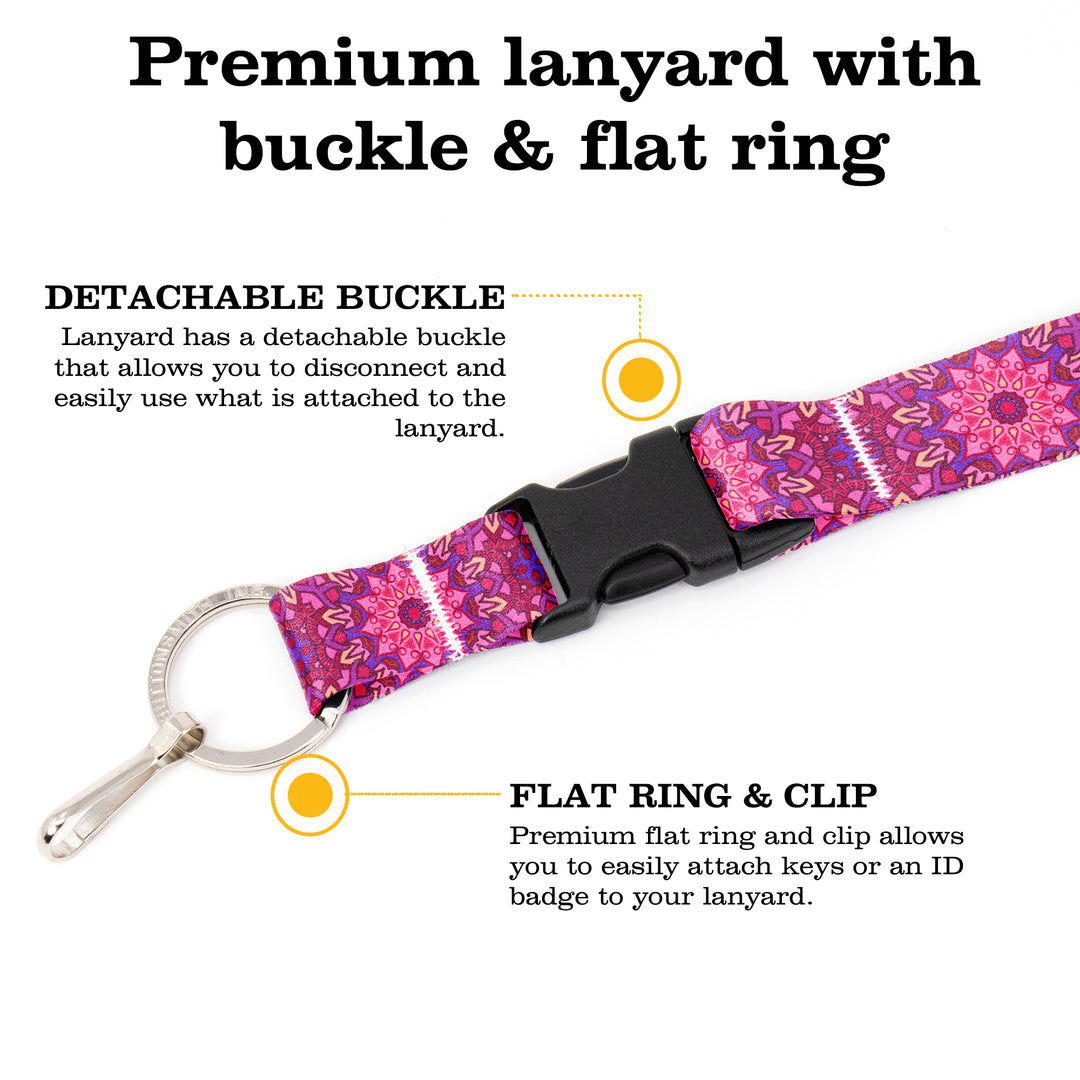 Buttonsmith Pink Moroccan Tiles Premium Lanyard - with Buckle and Flat Ring - Made in the USA - Buttonsmith Inc.