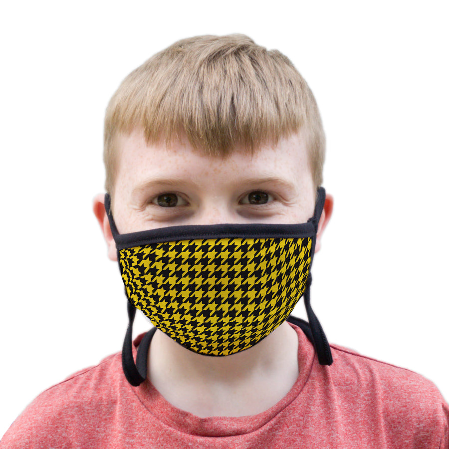 Buttonsmith Houndstooth Youth Adjustable Face Mask with Filter Pocket - Made in the USA - Buttonsmith Inc.