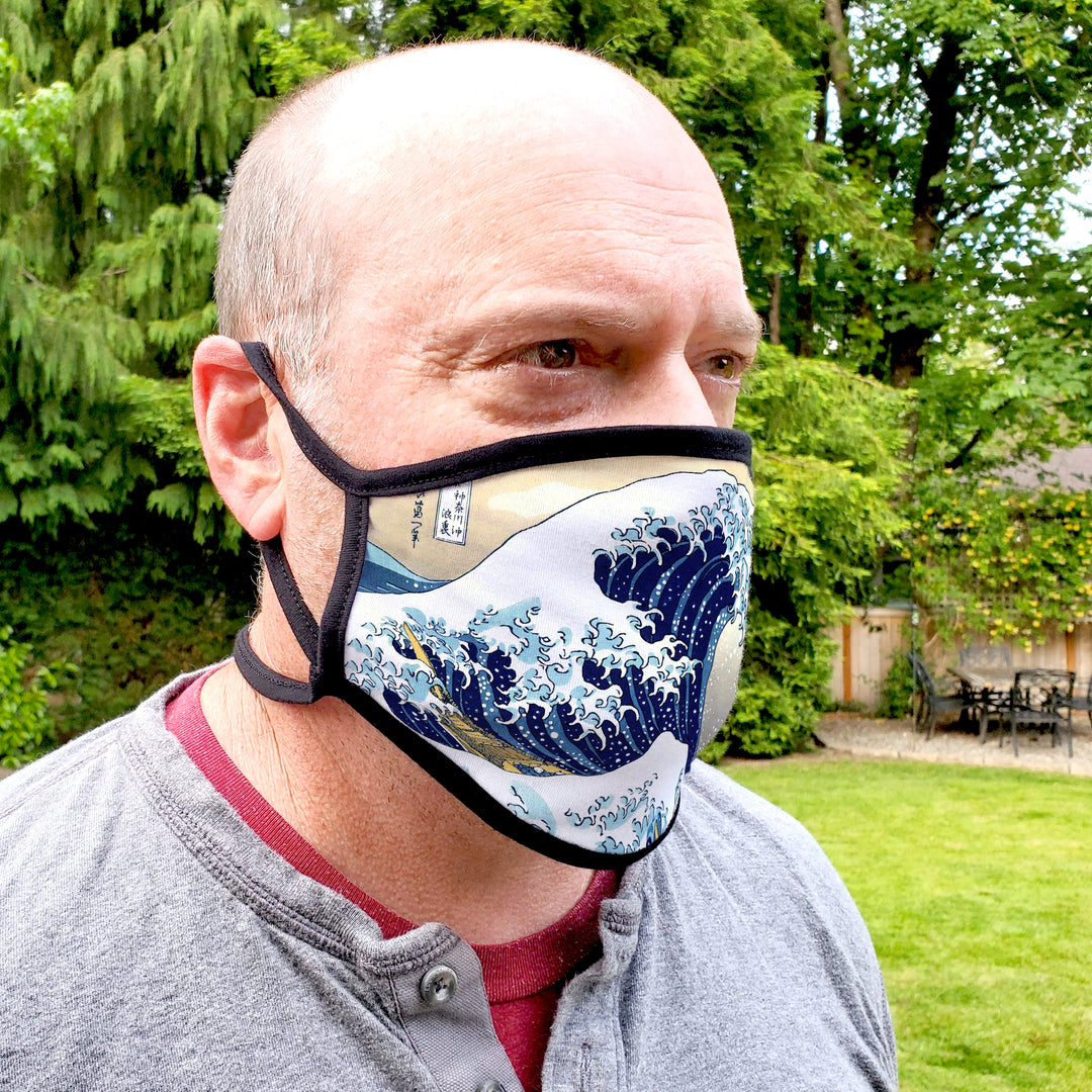 Buttonsmith Hokusai Great Wave Adult Adjustable Face Mask with Filter Pocket - Made in the USA - Buttonsmith Inc.