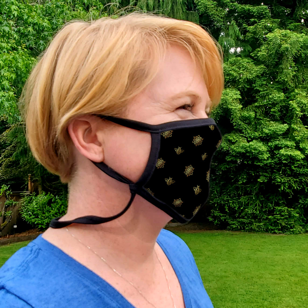 Buttonsmith Bees Youth Adjustable Face Mask with Filter Pocket - Made in the USA - Buttonsmith Inc.