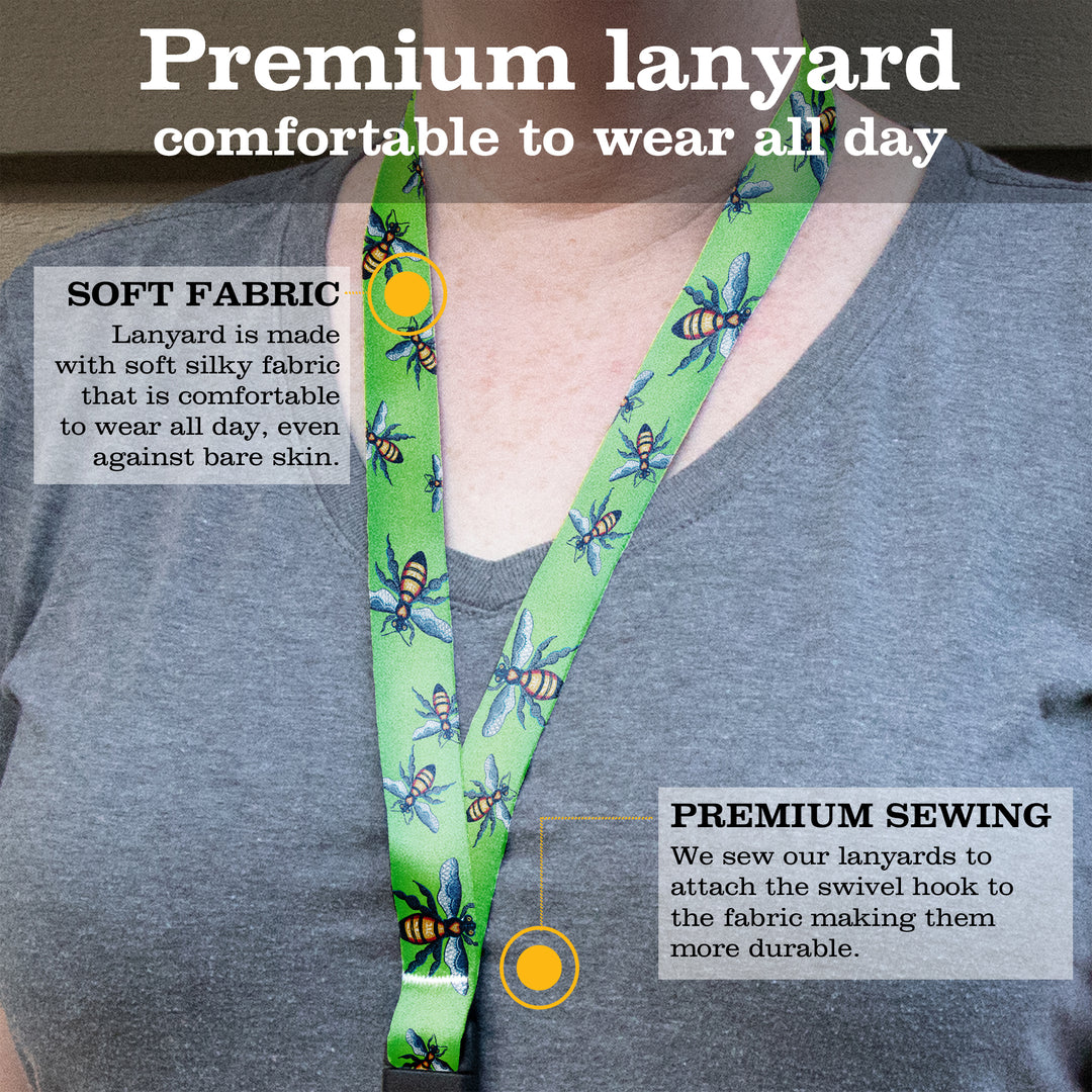 Buttonsmith Bees Breakaway Lanyard - with Buckle and Flat Ring - Based on Rebecca McGovern Art - Officially Licensed - Made in the USA - Buttonsmith Inc.