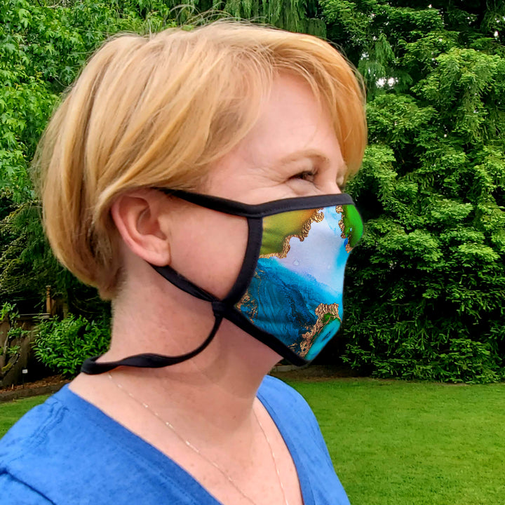 Buttonsmith Lagoon Adult Adjustable Face Mask with Filter Pocket - Made in the USA - Buttonsmith Inc.