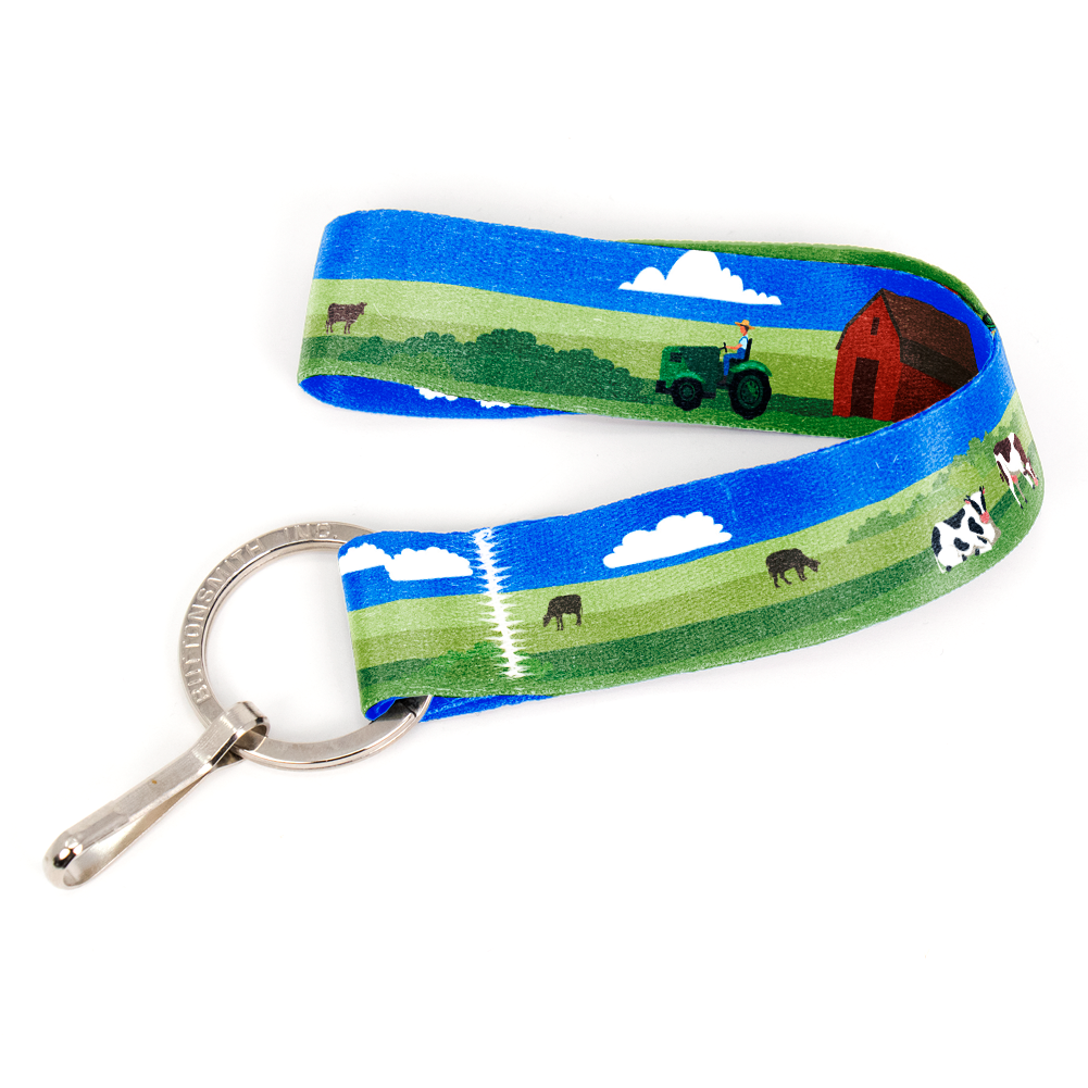 Contented Cows Wristlet Lanyard - Short Length with Flat Key Ring and Clip - Made in the USA