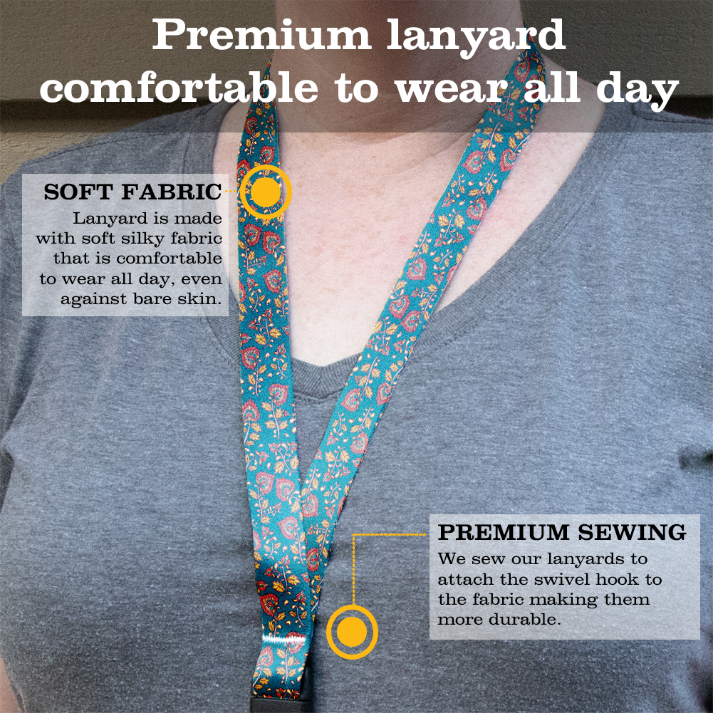 Kalimkari Aqua Breakaway Lanyard - with Buckle and Flat Ring - Made in the USA