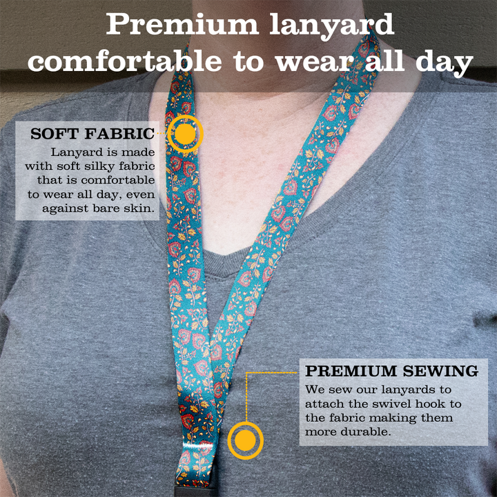 Kalimkari Aqua Breakaway Lanyard - with Buckle and Flat Ring - Made in the USA