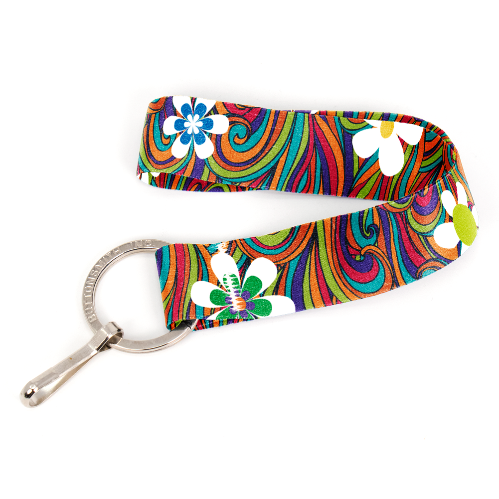 Peace and Love Wristlet Lanyard - Short Length with Flat Key Ring and Clip - Made in the USA