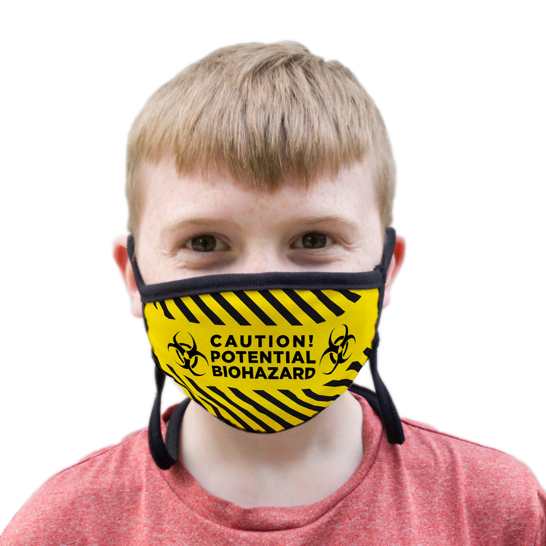 Buttonsmith Caution Tape Youth Adjustable Face Mask with Filter Pocket - Made in the USA - Buttonsmith Inc.