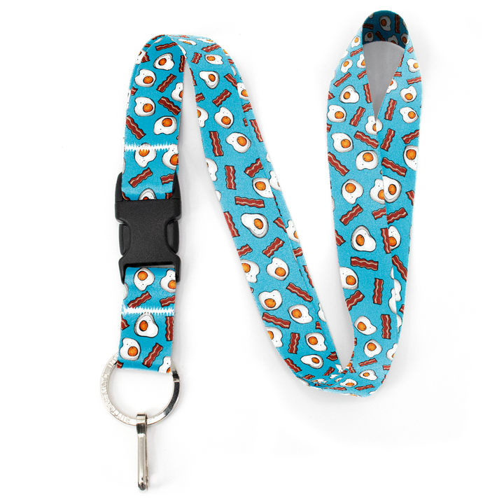 Bacon and Eggs Premium Lanyard - with Buckle and Flat Ring - Made in the USA