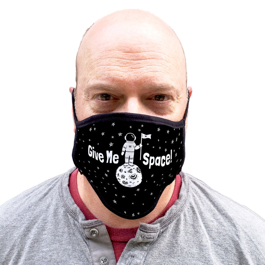 Buttonsmith Give me Space Adult XL Adjustable Face Mask with Filter Pocket - Made in the USA - Buttonsmith Inc.