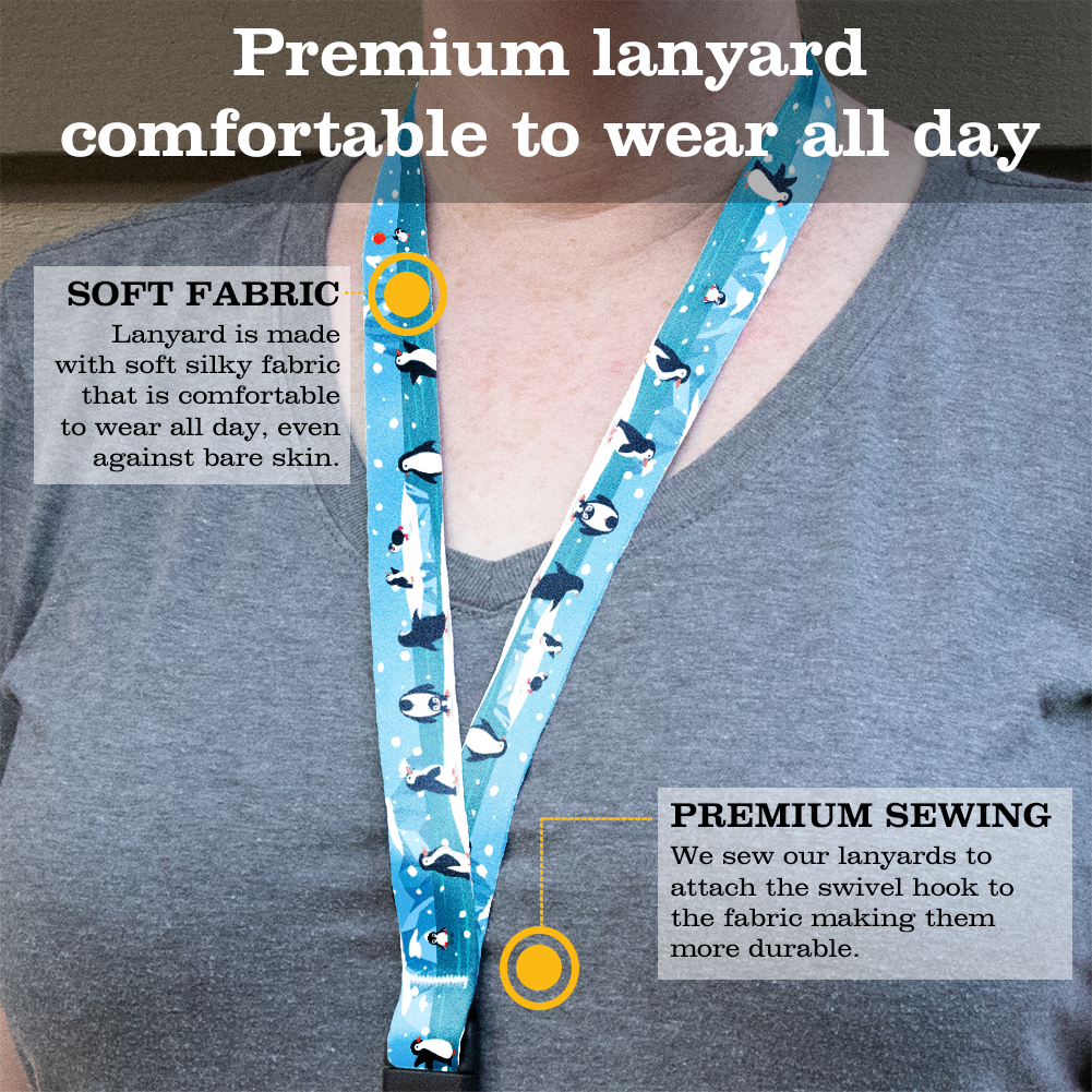 Penguins Premium Lanyard - with Buckle and Flat Ring - Made in the USA