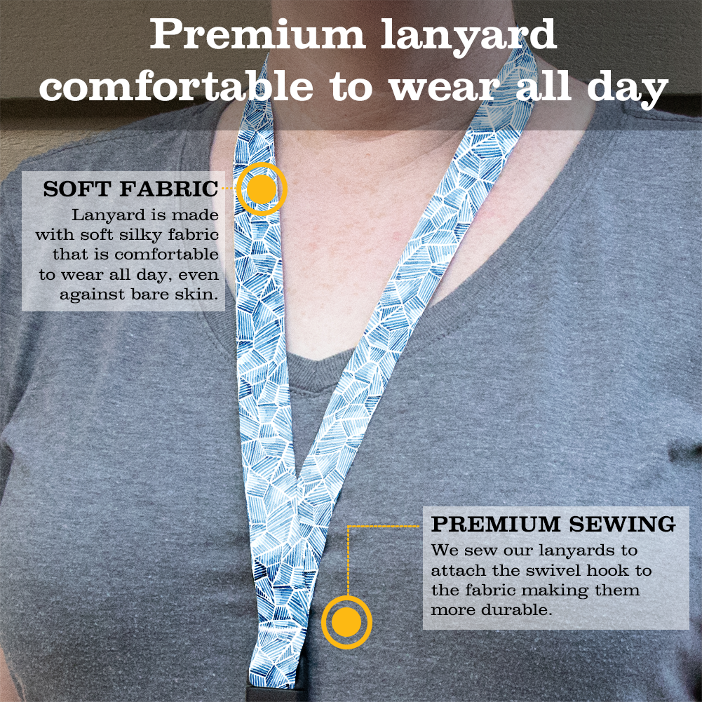 Blue Fractured Premium Lanyard - with Buckle and Flat Ring - Made in the USA