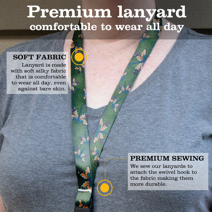 Buttonsmith Dragonflies Premium Lanyard - with Buckle and Flat Ring - Based on Rebecca McGovern Art - Officially Licensed - Made in the USA - Buttonsmith Inc.