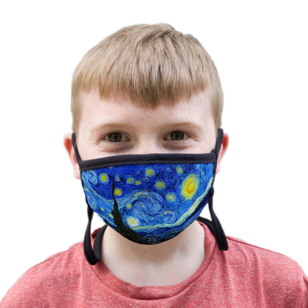 Buttonsmith Van Gogh Starry Night Youth Adjustable Face Mask with Filter Pocket - Made in the USA - Buttonsmith Inc.