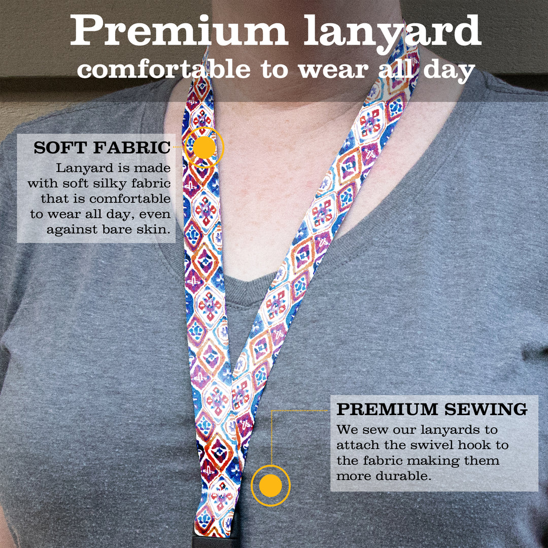 Buttonsmith Ikat Pattern Premium Lanyard - with Buckle and Flat Ring - Made in the USA - Buttonsmith Inc.