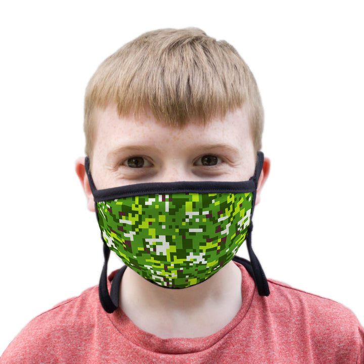 Buttonsmith PixelLand Camo Youth Adjustable Face Mask with Filter Pocket - Made in the USA - Buttonsmith Inc.