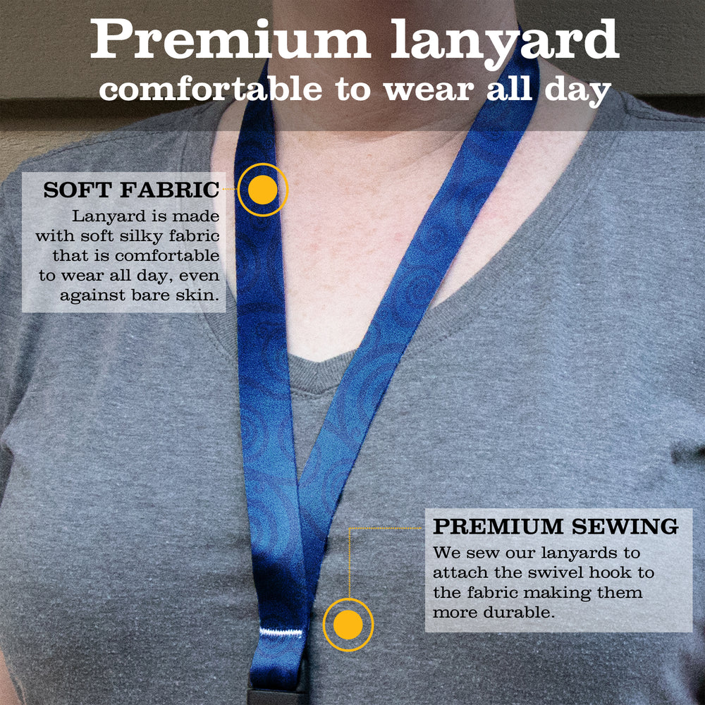 Buttonsmith Sapphire Swirls Premium Lanyard - with Buckle and Flat Ring - Made in the USA - Buttonsmith Inc.