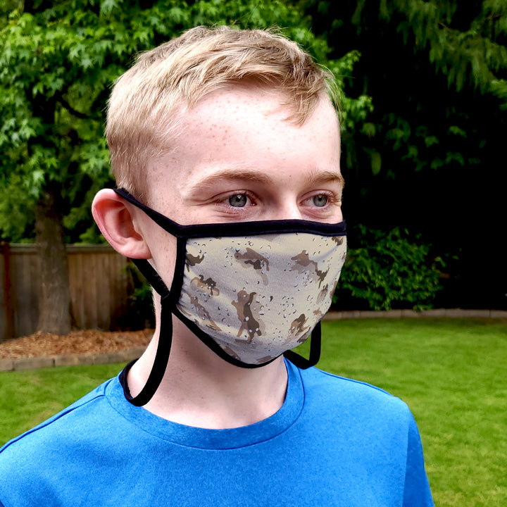 Buttonsmith Desert Camo Youth Adjustable Face Mask with Filter Pocket - Made in the USA - Buttonsmith Inc.