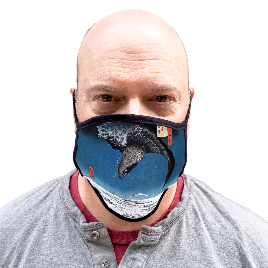 Buttonsmith Hiroshige Eagle Adult XL Adjustable Face Mask with Filter Pocket - Made in the USA - Buttonsmith Inc.