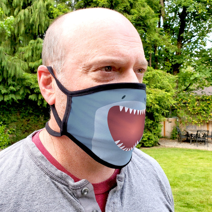 Buttonsmith Cartoon Shark Face Adult Adjustable Face Mask with Filter Pocket - Made in the USA - Buttonsmith Inc.