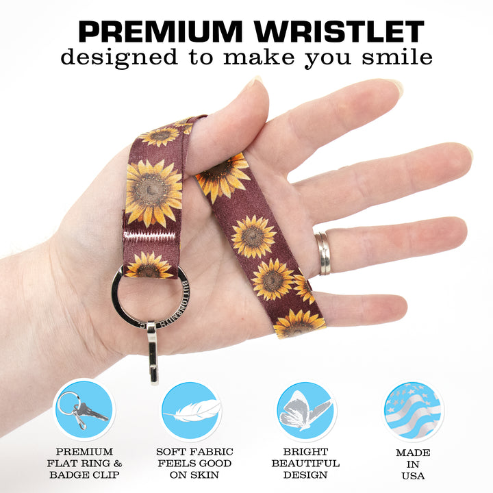 Buttonsmith Sunflower Wristlet Key Chain Lanyard - Short Length with Flat Key Ring and Clip - Based on Rebecca McGovern Art - Officially Licensed - Made in the USA - Buttonsmith Inc.