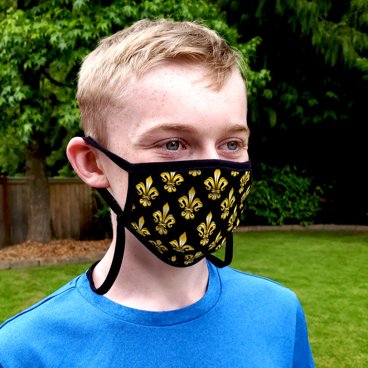 Buttonsmith Fleur-de-Lis Youth Adjustable Face Mask with Filter Pocket - Made in the USA - Buttonsmith Inc.