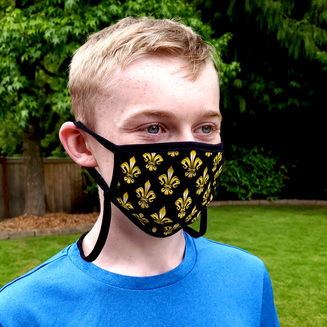 Buttonsmith Fleur-de-Lis Adult XL Adjustable Face Mask with Filter Pocket - Made in the USA - Buttonsmith Inc.