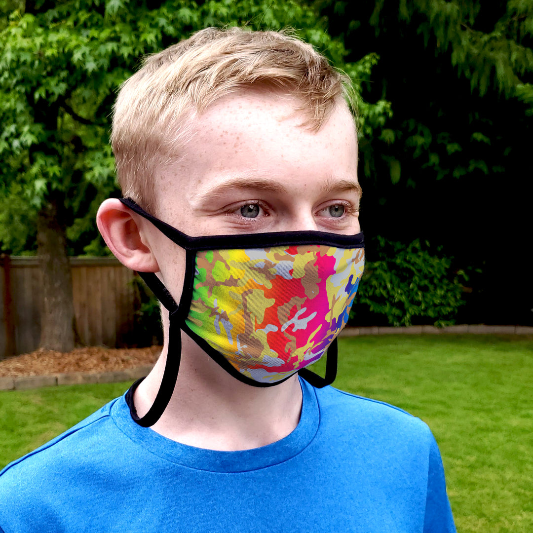 Buttonsmith Rainbow Camo Adult Adjustable Face Mask with Filter Pocket - Made in the USA - Buttonsmith Inc.