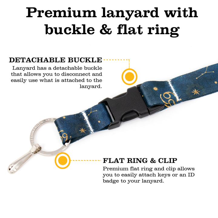 Cancer Zodiac Premium Lanyard - with Buckle and Flat Ring - Made in the USA