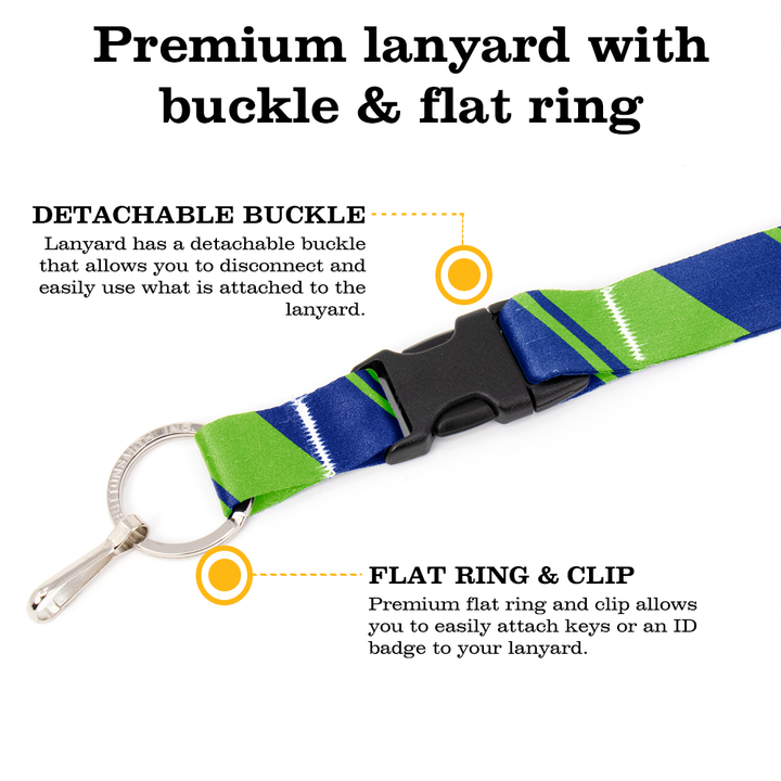 Blue Green Stripes Breakaway Lanyard - with Buckle and Flat Ring - Made in the USA