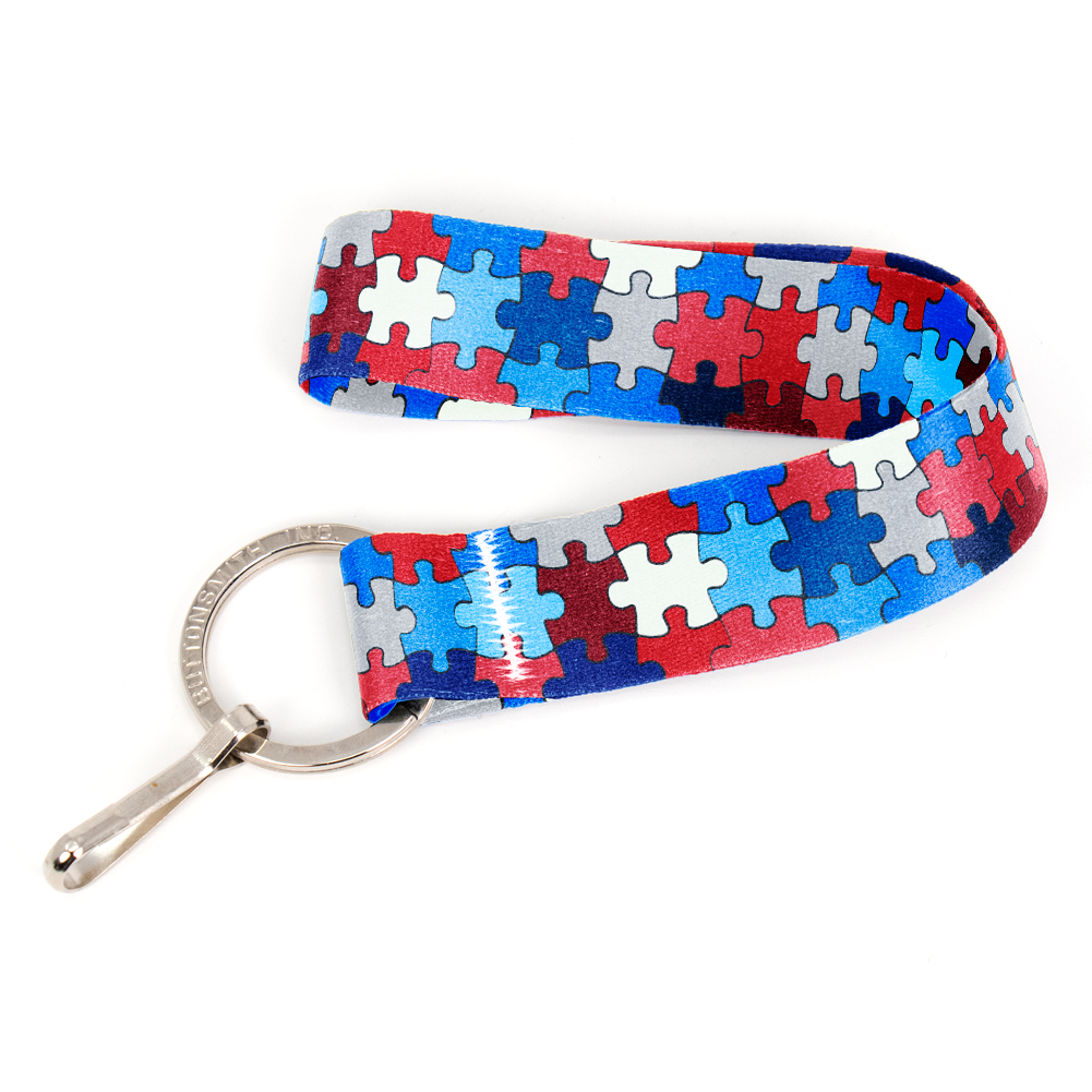 Democracy Puzzle Wristlet Lanyard - Short Length with Flat Key Ring and Clip - Made in the USA