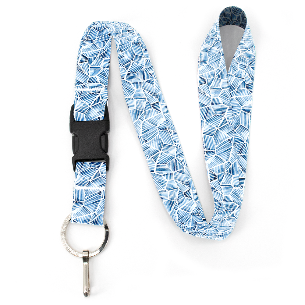 Blue Fractured Premium Lanyard - with Buckle and Flat Ring - Made in the USA