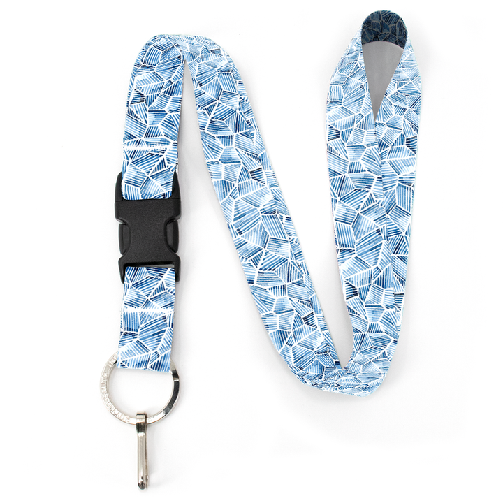 Blue Fractured Premium Lanyard - with Buckle and Flat Ring - Made in the USA