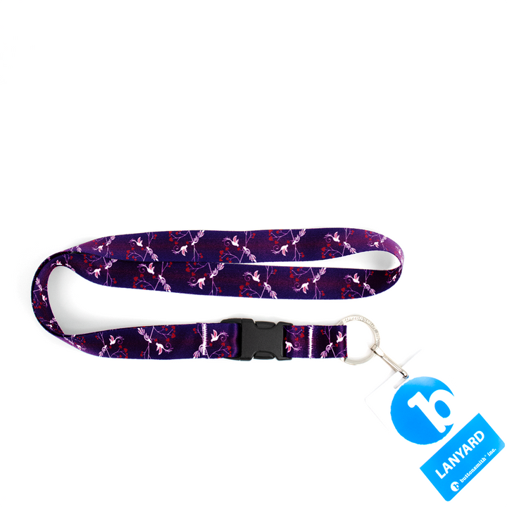 Lovebirds Purple Premium Lanyard - with Buckle and Flat Ring - Made in the USA