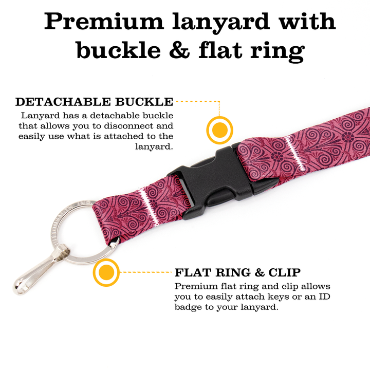 Bougainviella Greek Swirls Premium Lanyard - with Buckle and Flat Ring - Made in the USA